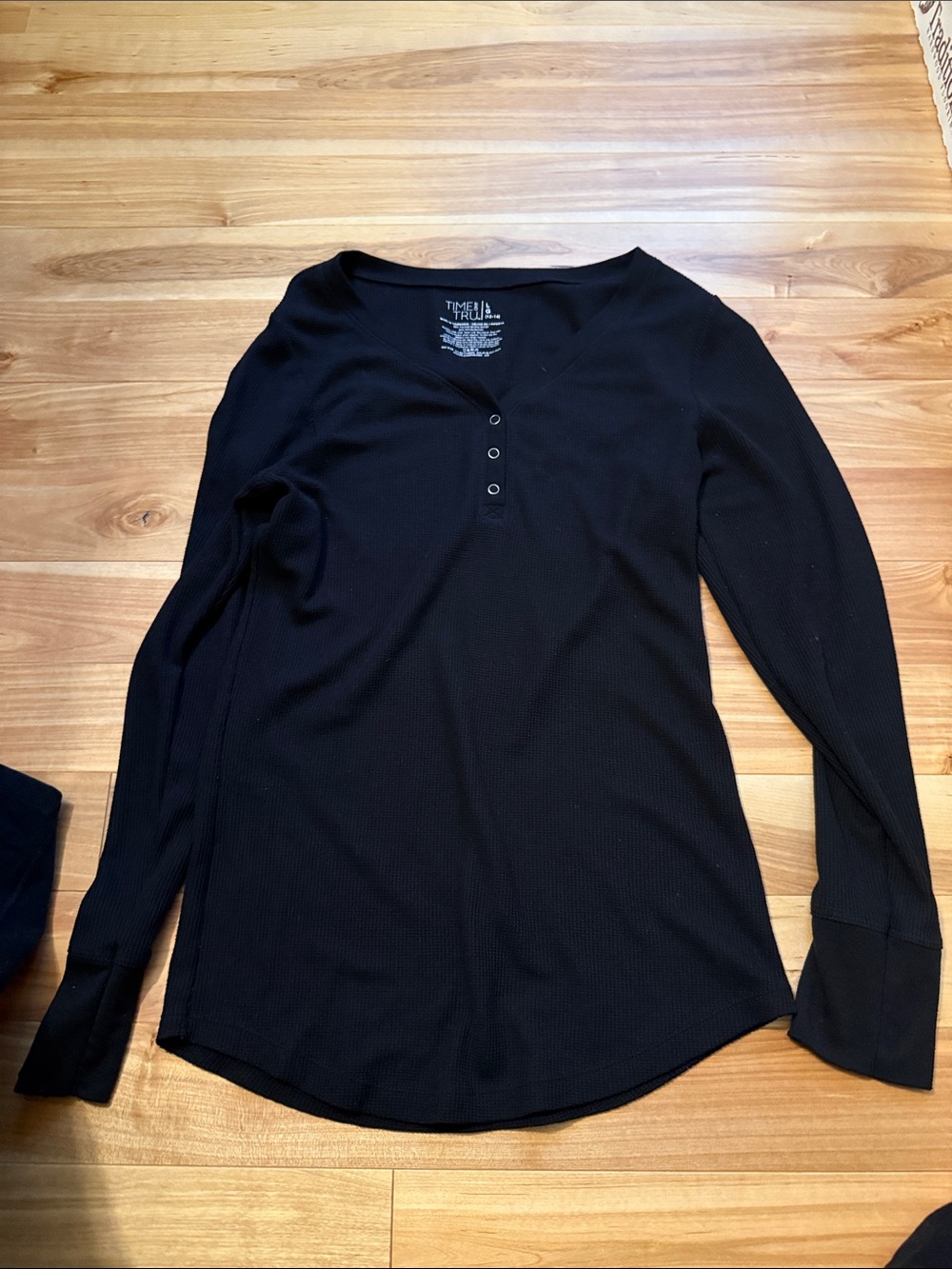 Time and Tru Black Ribbed Long-Sleeve Henley
